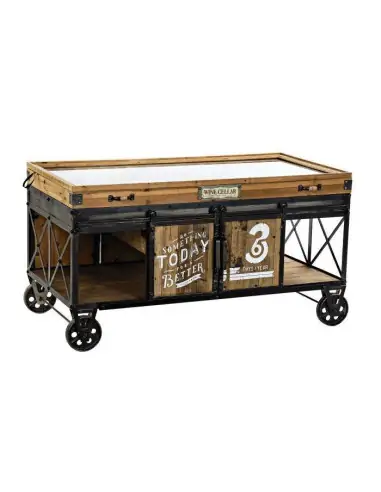 MESA CAFE METAL PAULOWNIARUEDAS NEGRO | Cajonera y mesas auxiliares y mesitas